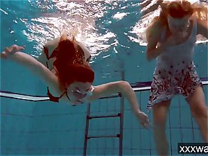 red-hot Russian gals swimming in the pool